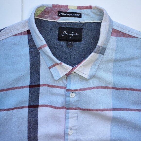 Sean John Linen Blend Short Sleeve Button Up Men's Shirt Blue Striped Size 3XL - Picture 5 of 10